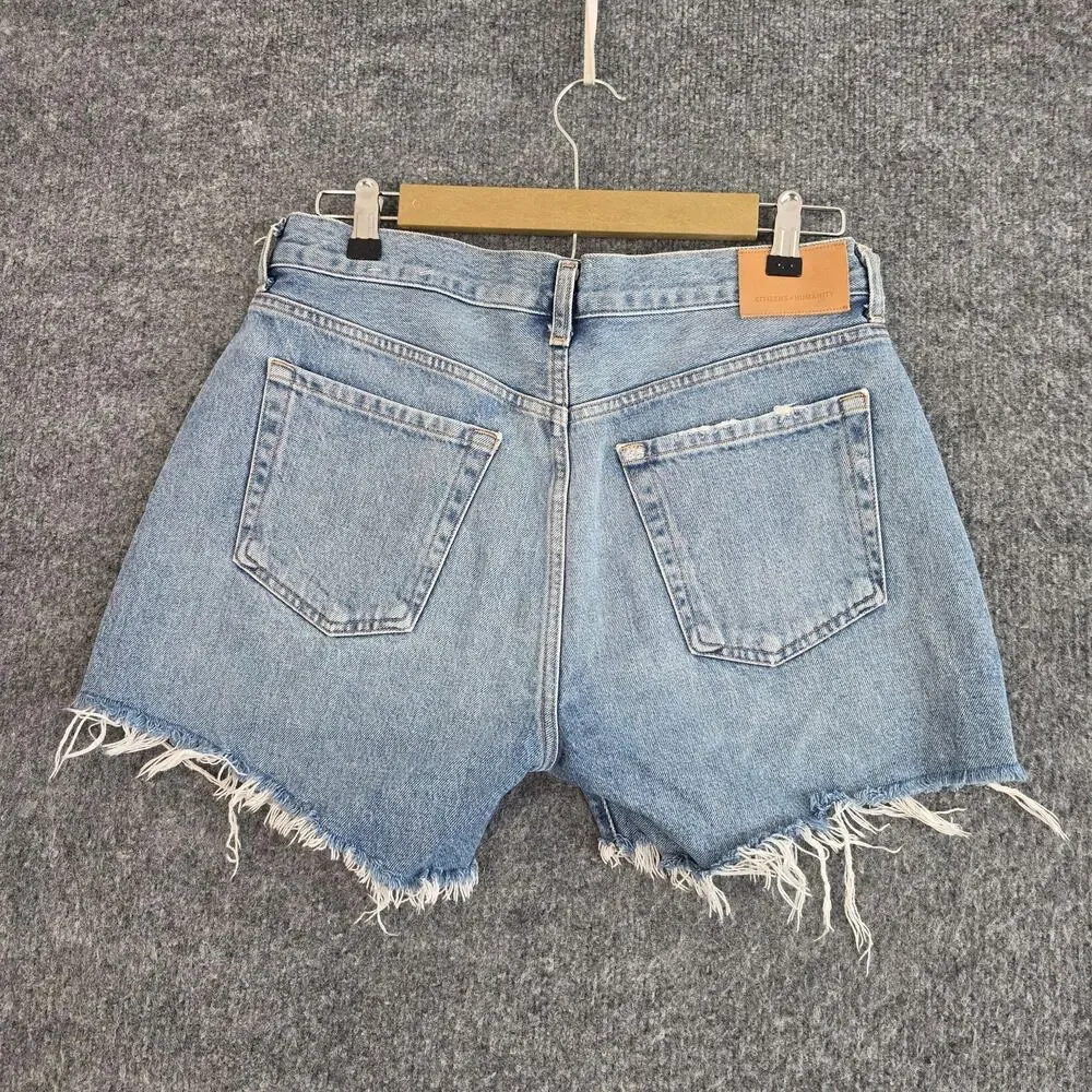 Citizens Of Humanity Shorts 28 Annabelle Long Denim Cut Off Blue Raw Hem Relaxed